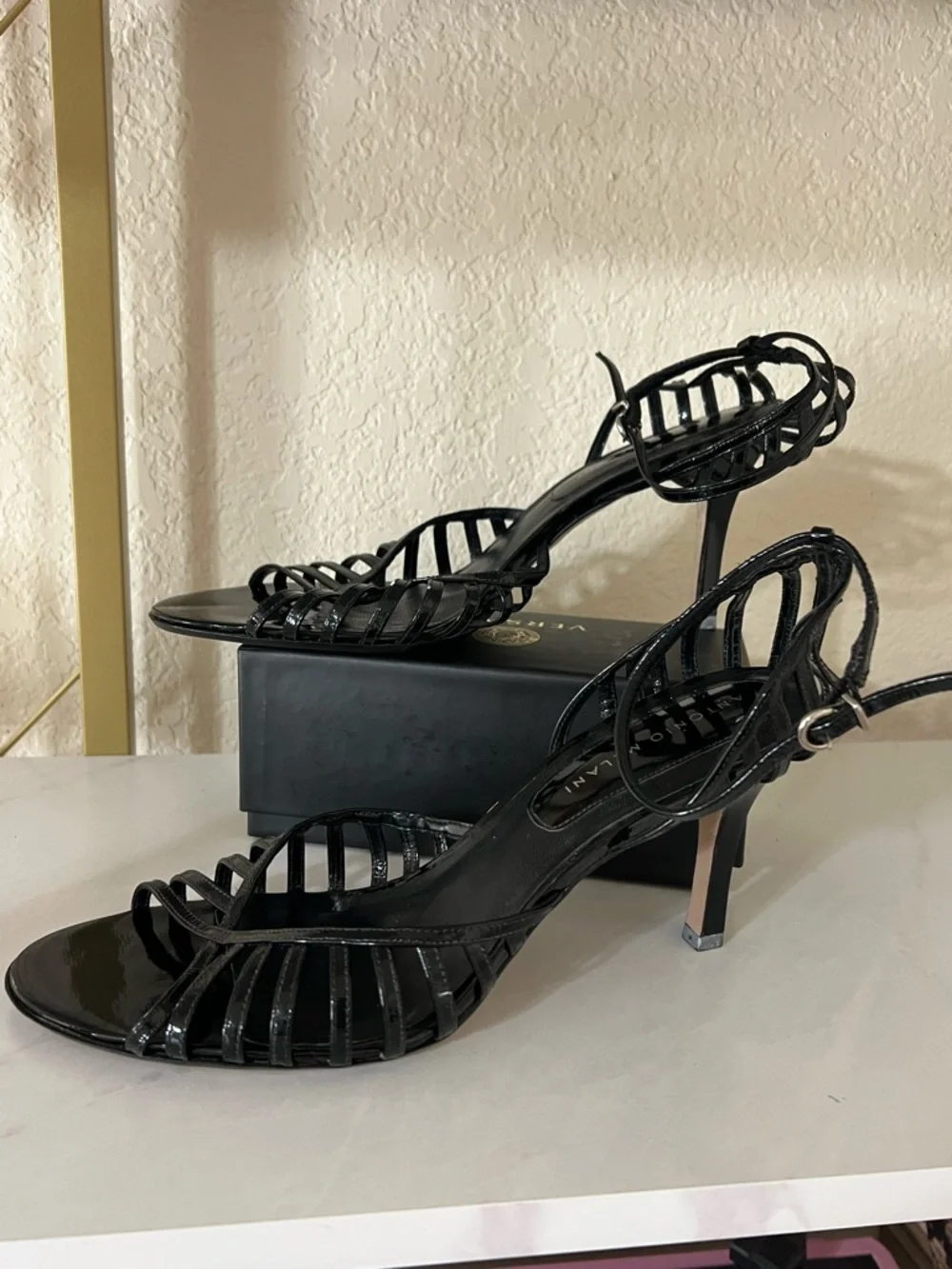 Antonio Melani Caged Patent Leather Strappy Heels - Picture 3 of 5